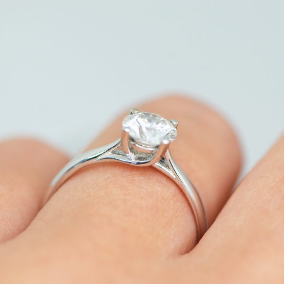 Diamond Solitaire Engagement Ring 1 Carat Round F/VS2 Solid 14k White Gold - Picture 4 of 5